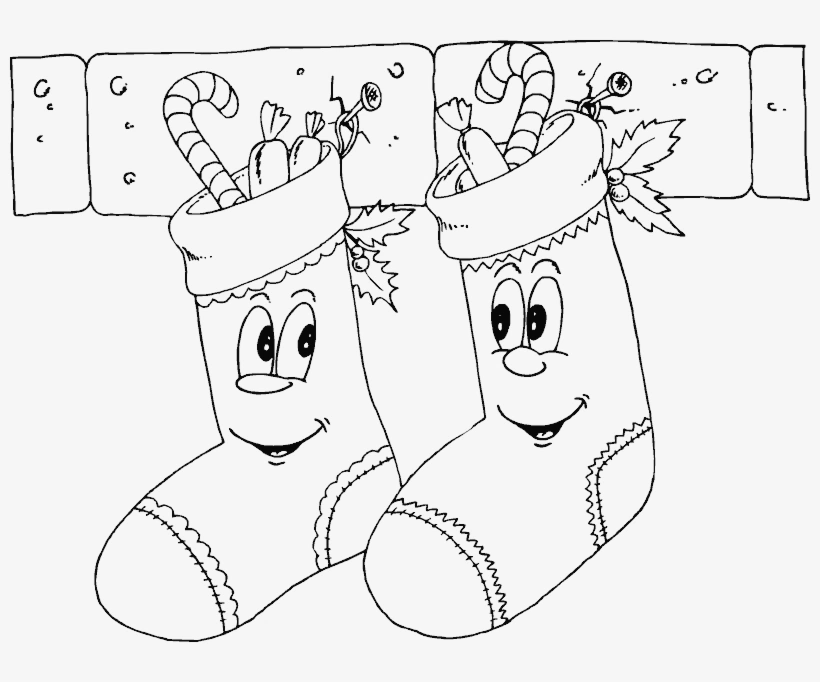 Two smiling Christmas socks coloring page